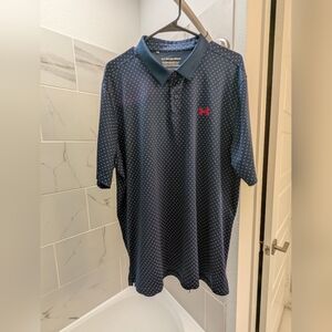 Under Armour Men's Dark Blue Polo with Pink Logo